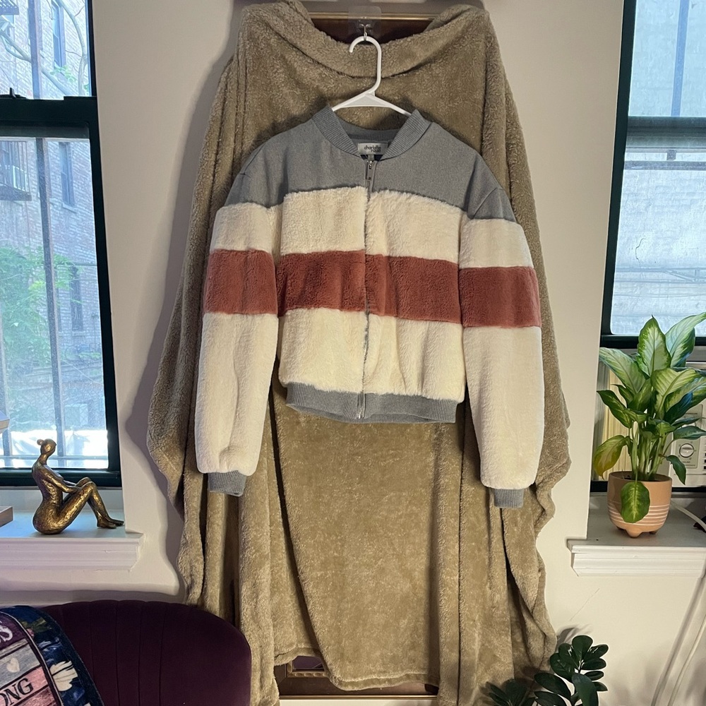 Charlotte Russe Fuzzy Bomber Jacket Size S